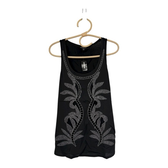 Express Black Silver Metallic Embroidered Embellished Tank Top/Cami Size XS NEW - Picture 17 of 17